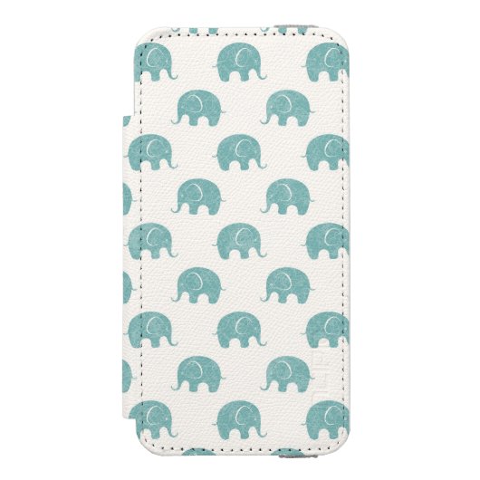 Blauwgroen Cute Elephant Patroon Incipio iPhone Portemonnee Hoesje (Voorkant Agenda)