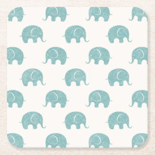 Blauwgroen Cute Elephant Patroon Kartonnen Onderzetters