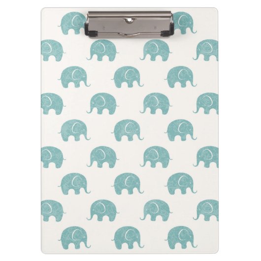 Blauwgroen Cute Elephant Patroon Klembord (Voorkant)