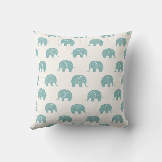 Blauwgroen Cute Elephant Patroon Kussen (Achterkant)