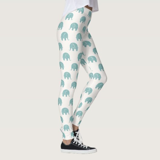 Blauwgroen Cute Elephant Patroon Leggings (Rechts)