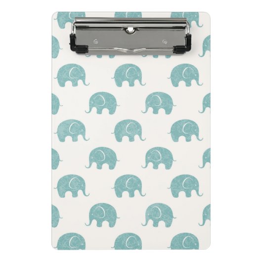 Blauwgroen Cute Elephant Patroon Mini Klembord (Voorkant)