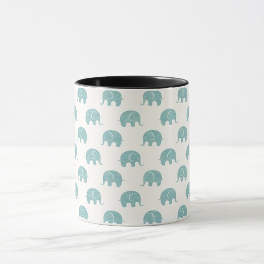 Blauwgroen Cute Elephant Patroon Mok (Midden)