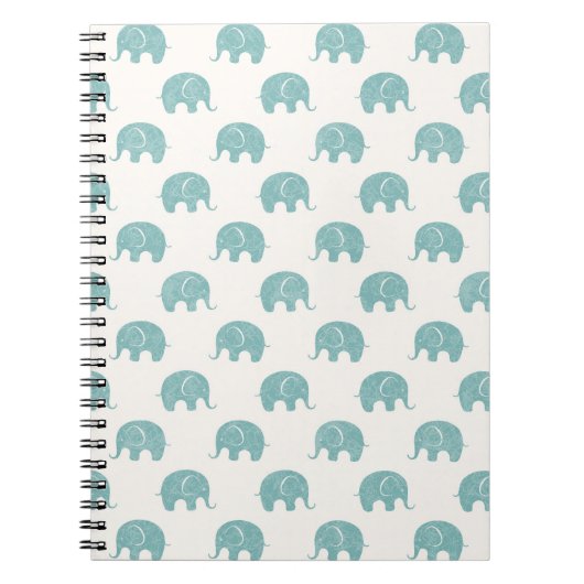 Blauwgroen Cute Elephant Patroon Notitieboek (Voorkant)