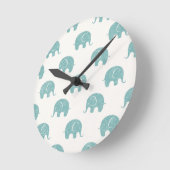 Blauwgroen Cute Elephant Patroon Ronde Klok (Hoek)