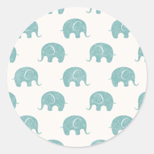 Blauwgroen Cute Elephant Patroon Ronde Sticker (Voorkant)