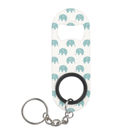 Blauwgroen Cute Elephant Patroon Sleutelhanger Flessenopener (Voorkant)