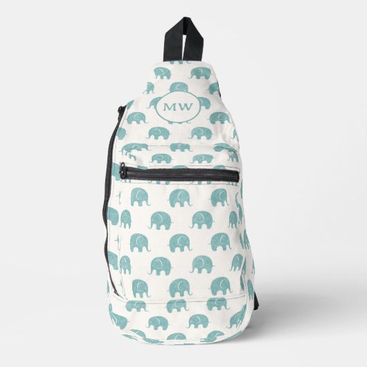 Blauwgroen Cute Elephant Patroon Sling Bag (Voorkant)