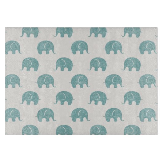 Blauwgroen Cute Elephant Patroon Snijplank (Voorkant)