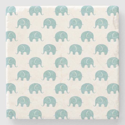 Blauwgroen Cute Elephant Patroon Stenen Onderzetter (Voorkant)