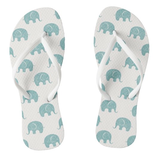Blauwgroen Cute Elephant Patroon Teenslippers (Voetbed)