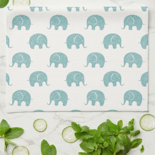 Blauwgroen Cute Elephant Patroon Theedoek (Gevouwen)
