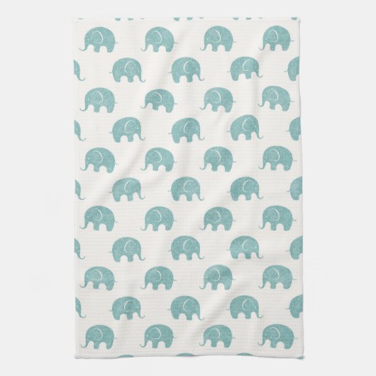 Blauwgroen Cute Elephant Patroon Theedoek (Verticaal)