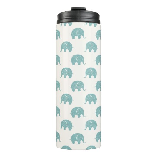 Blauwgroen Cute Elephant Patroon Thermosbeker (Voorkant)