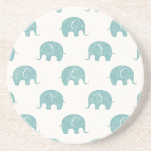 Blauwgroen Cute Elephant Patroon Zandsteen Onderzetter