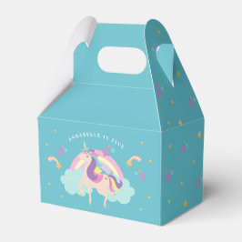 Blauwgroen | Cute Rainbow Unicorn, gepersonaliseer Bedankdoosjes