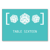 Blauwgroen D20 Dice Gamer Wedding Table Kaart (Achterkant)