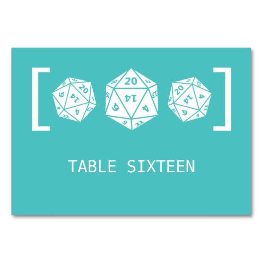 Blauwgroen D20 Dice Gamer Wedding Table Kaart (Voorkant)