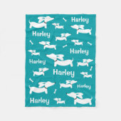 Blauwgroen Dachshund Custom Deken voor Wiener Dogs (Voorkant)