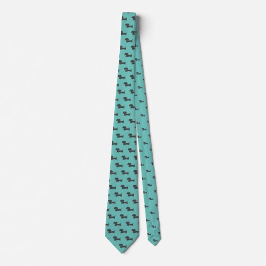 Blauwgroen Dachshund Papa Accessoire Necktie Strop Stropdas (Voorkant)