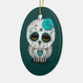 Blauwgroen dag van de dode suikerschedel keramisch ornament (Links)