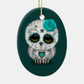 Blauwgroen dag van de dode suikerschedel keramisch ornament (Achterkant)