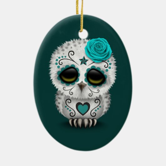 Blauwgroen dag van de dode suikerschedel keramisch ornament (Achterkant)