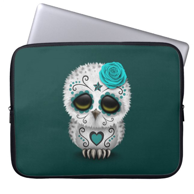 Blauwgroen dag van de dode suikerschedel laptop sleeve (Voorkant)