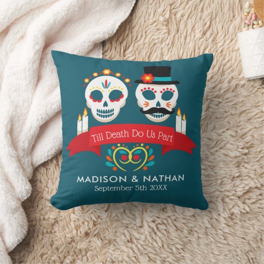 Blauwgroen Dag Van De Dode Suikerschedel Naam Huwe Kussen (Deken)