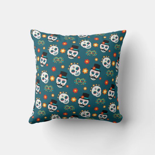 Blauwgroen Dag Van De Dode Suikerschedel Naam Huwe Kussen (Achterkant)