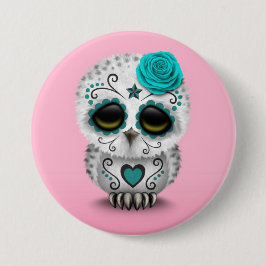 Blauwgroen dag van de dode suikerschedel Roze Ronde Button 7,6 Cm