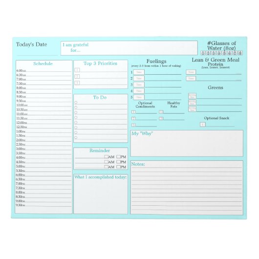 Blauwgroen | Dagelijkse planner | 5 en 1 Food Jour Notitieblok (Voorkant)