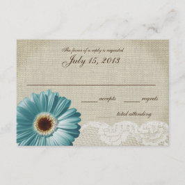 Blauwgroen Daisy and Lace Wedding Response Kaart