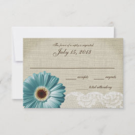 Blauwgroen Daisy and Lace Wedding Response Kaart