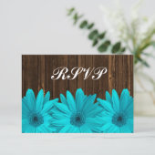 Blauwgroen Daisy Barn Wood Wedding RSVP-reactiekaa RSVP Kaartje (Staand voorkant)