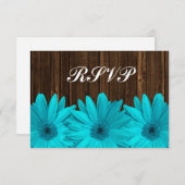 Blauwgroen Daisy Barn Wood Wedding RSVP-reactiekaa RSVP Kaartje (Voorkant / Achterkant)