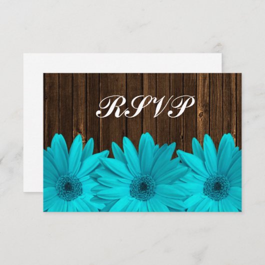 Blauwgroen Daisy Barn Wood Wedding RSVP-reactiekaa RSVP Kaartje (Voorkant / Achterkant)