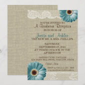 Blauwgroen Daisy en Burlap BBQ bruiloft receptie Kaart (Voorkant / Achterkant)