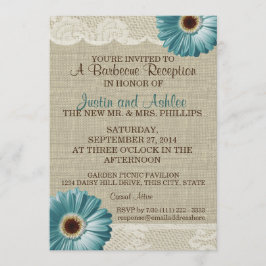 Blauwgroen Daisy en Burlap BBQ bruiloft receptie Kaart