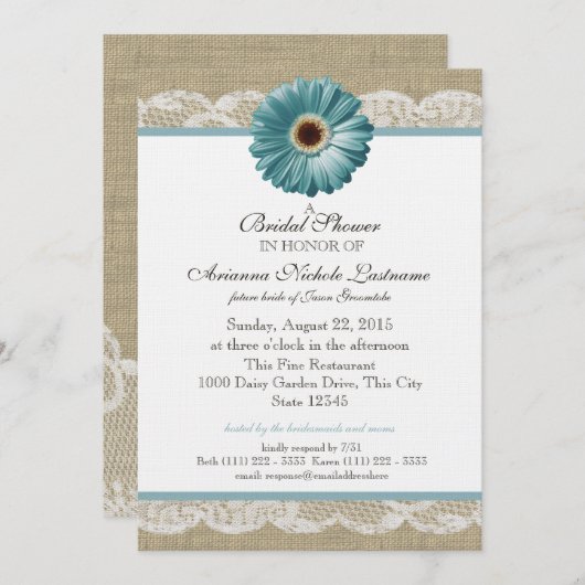 Blauwgroen Daisy en White Lace Vrijgezellenfeest Kaart (Voorkant / Achterkant)