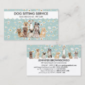 Blauwgroen Daisy Flowers Waterverf Honden Visitekaartje (Voorkant / Achterkant)