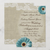 Blauwgroen Daisy & Lace bruiloft Kaart (Voorkant / Achterkant)