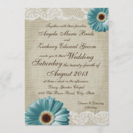 Blauwgroen Daisy & Lace bruiloft Kaart