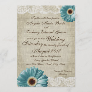 Blauwgroen Daisy & Lace bruiloft Kaart