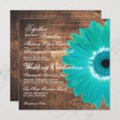 Blauwgroen Daisy Rustic Wood Wedding Invitations Kaart (Voorkant / Achterkant)