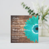 Blauwgroen Daisy Rustic Wood Wedding Invitations Kaart (Staand voorkant)