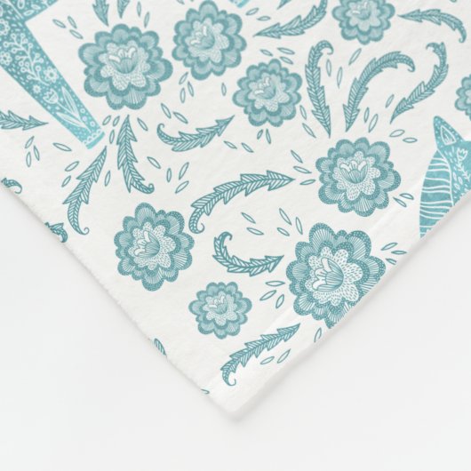 Blauwgroen Dala Horse and White Fleece Blanket (Hoek)