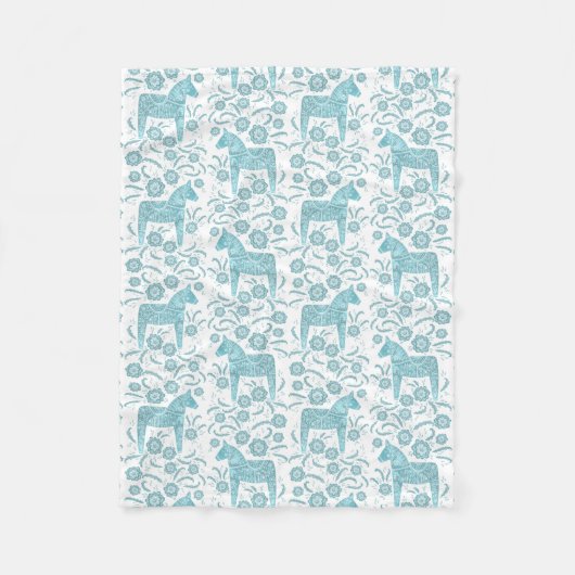 Blauwgroen Dala Horse and White Fleece Blanket (Voorkant)