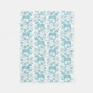 Blauwgroen Dala Horse and White Fleece Blanket Deken