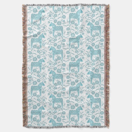 Blauwgroen Dala Horse and White Throw Blanket Deken (Voorkant Verticaal)